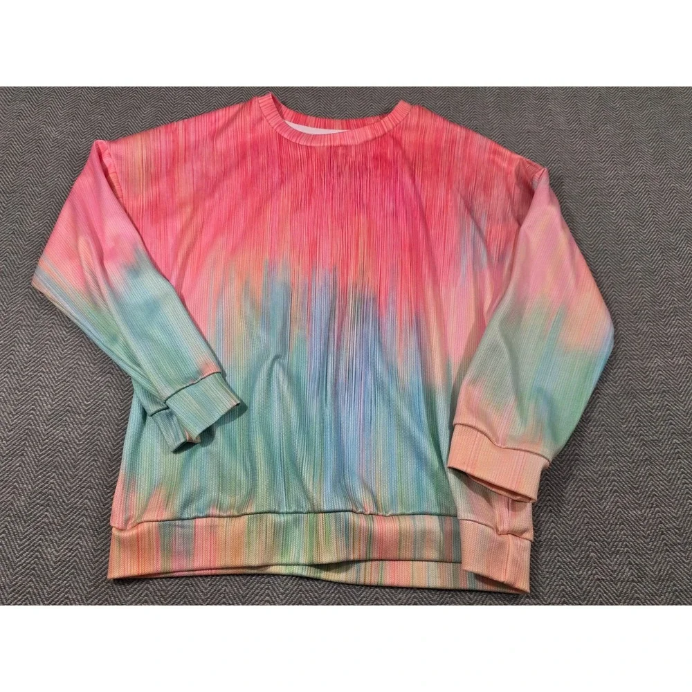 Multicolor Tie Dye Ribbed Texture Sweatshirt Pink Blue Pastel Crewneck Medium